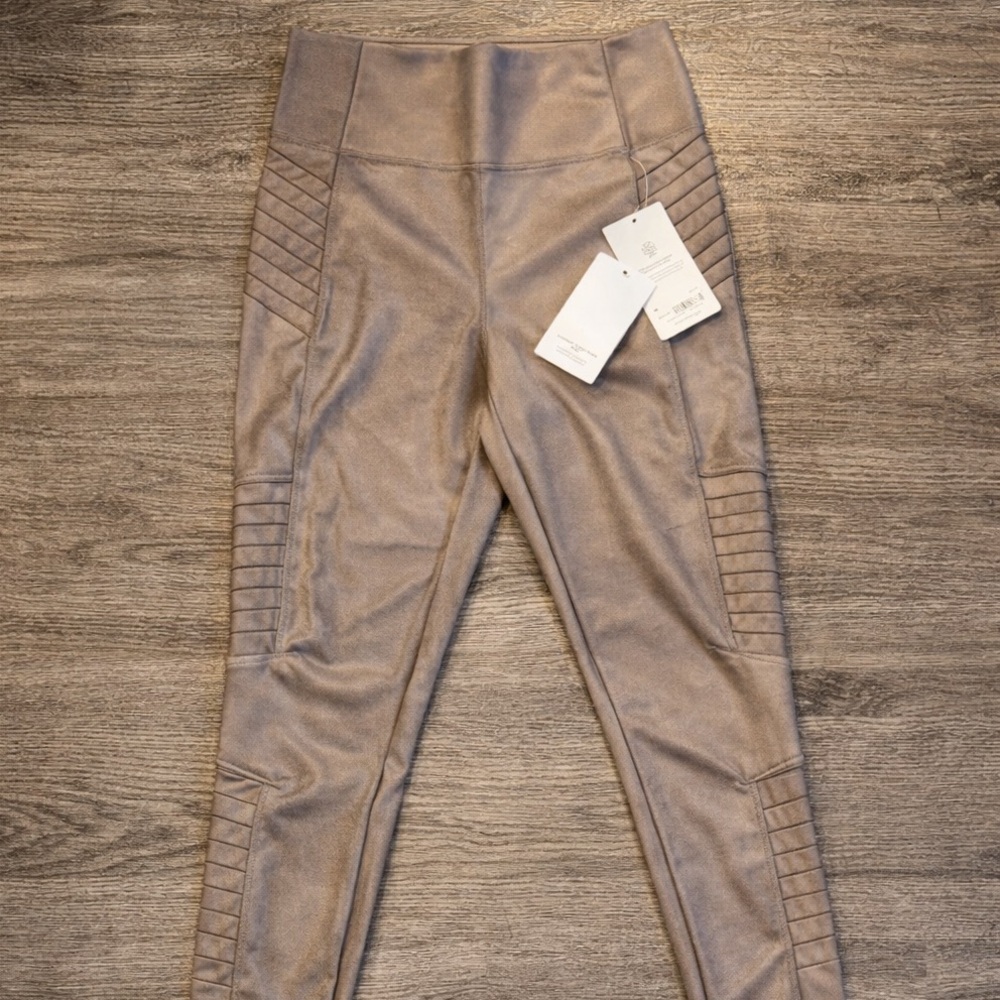 Athleta Delancey Moto Leggings Metallic Taupe Shimmer Size M NWT - Picture 5 of 14